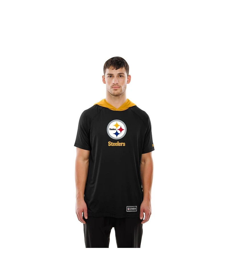 New Era Men's Black Pittsburgh Steelers Combine Authentic Hooded Raglan Short-Sleeve T-Shirt