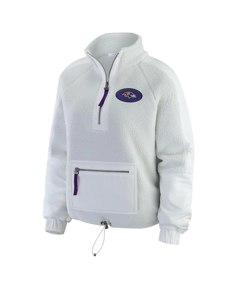 Wear by Erin Andrews Women's White Baltimore Ravens Polar Fleece Half-Zip Jacket