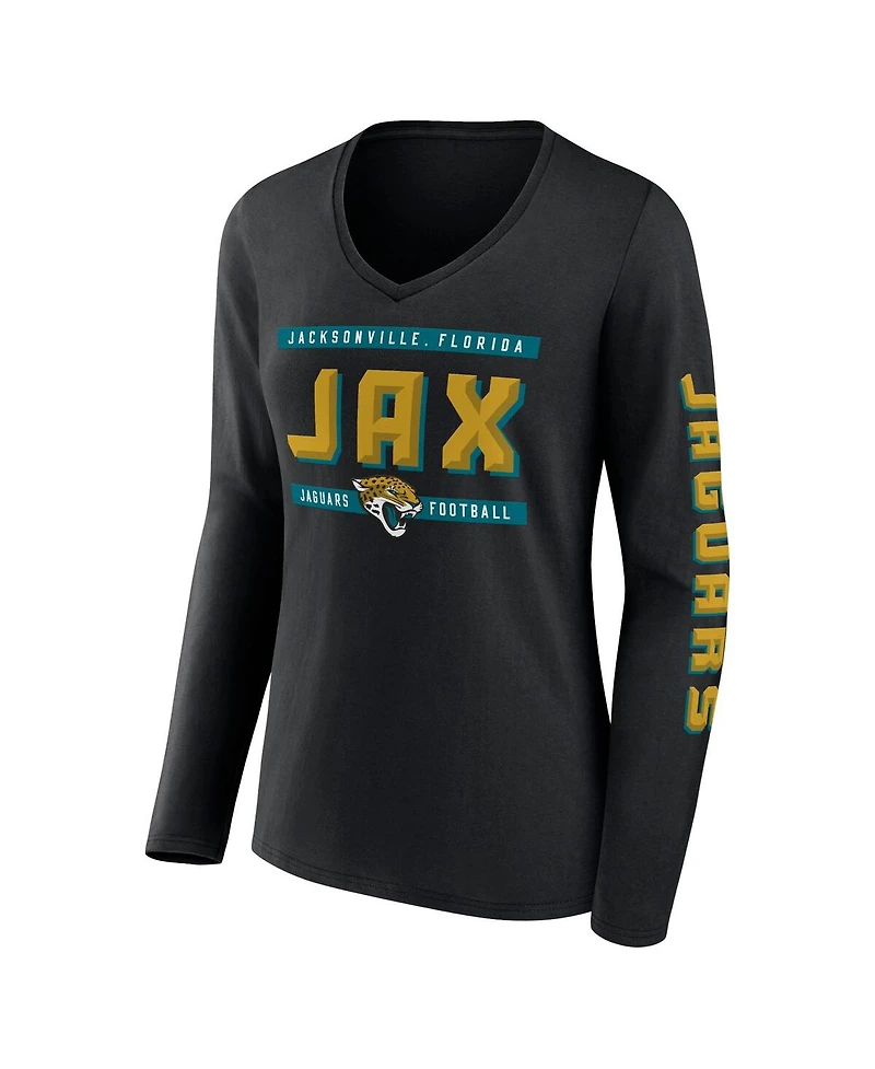 Fanatics Women's Black Jacksonville Jaguars Hometown Sweep Long Sleeve V-Neck T-Shirt