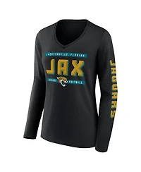 Fanatics Women's Black Jacksonville Jaguars Hometown Sweep Long Sleeve V-Neck T-Shirt