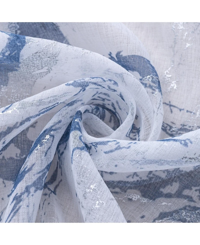 Rt Designers Collection Marble Grommet Metallic Sheer Printed Doily Curtain Panel Pair 36" x 84