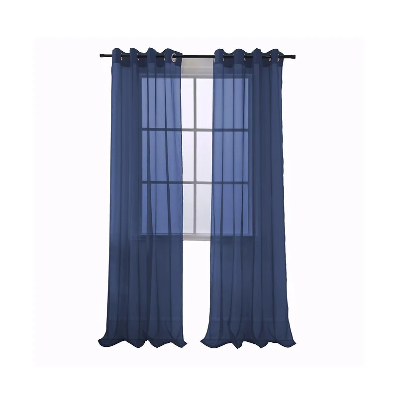 Rt Designers Collection Cara One Sheer Grommet Light Filtering Curtain Panel 54" x 90" Navy