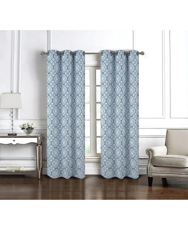 Rt Designer Collection Woodbridge Jacquard Grommet Luxurious Modern Design Curtain Panel 54" x 84" Blue