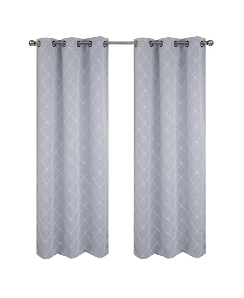 Rt Designer Collection Gable Embroidered Blackout Luxurious Decorative Grommet Curtain Panel 54" x 84" Silver
