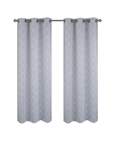 Rt Designer Collection Gable Embroidered Blackout Luxurious Decorative Grommet Curtain Panel 54" x 84" Silver