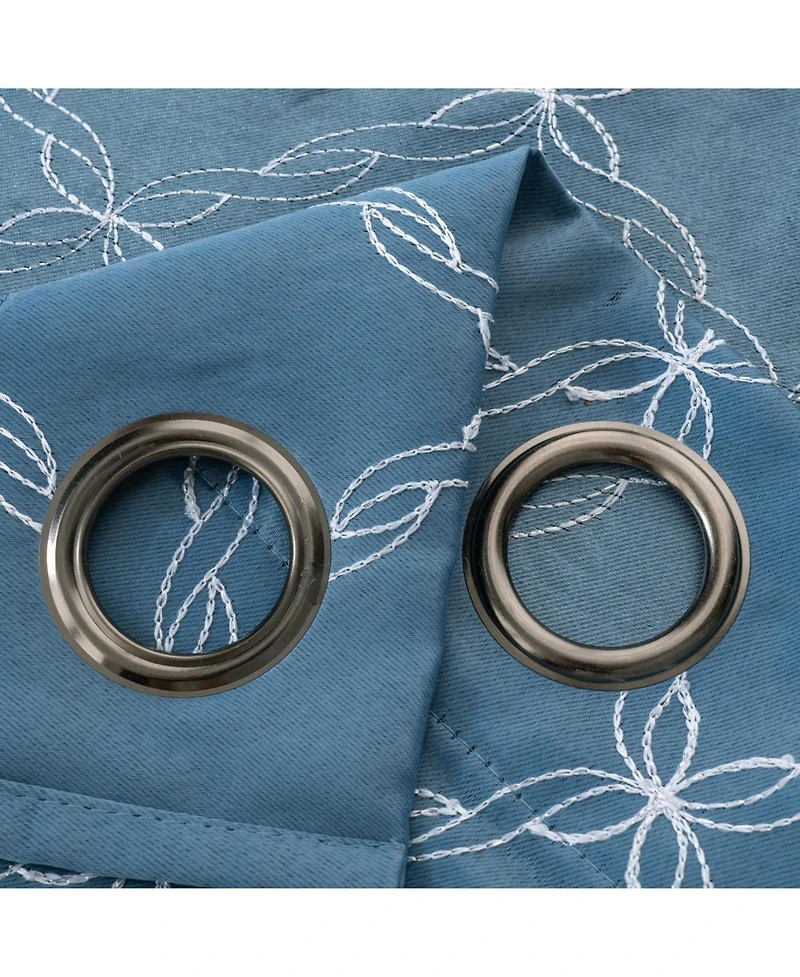 Rt Designer Collection Gable Embroidered Blackout Luxurious Decorative Grommet Curtain Panel 54" x 95" Slate Blue