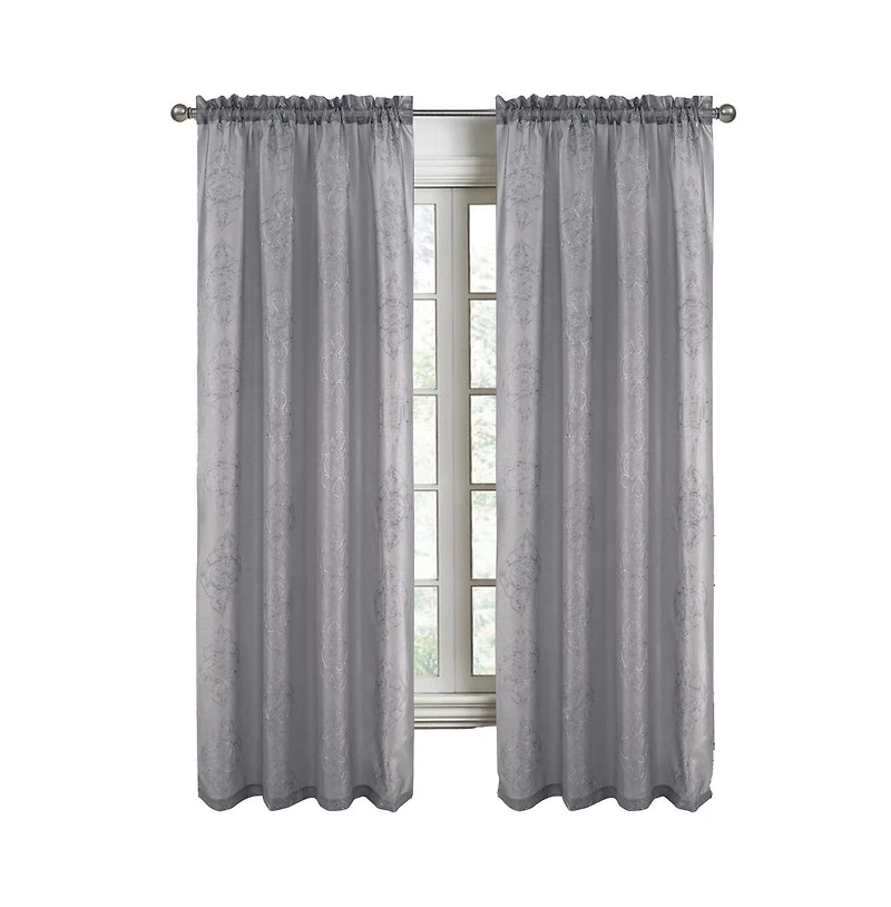Rt Designers Collection Andrea Emb Metallic Doily Rod Pocket Room Darkening Curtain Panels for Bedroom 54" x 95" Charcoal