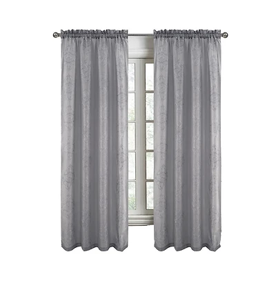 Rt Designers Collection Andrea Emb Metallic Doily Rod Pocket Room Darkening Curtain Panels for Bedroom 54" x 95" Charcoal
