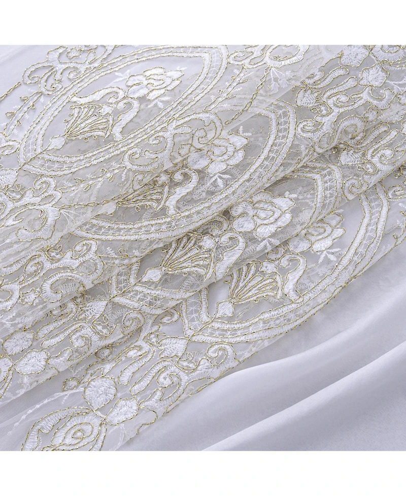 Rt Designers Collection Daisy Embroidery Grommet Curtain Panel With Attached Valance 54" x 84" White