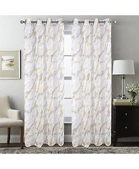 Rt Designers Collection Marble Grommet Metallic Sheer Printed Doily Curtain Panel Pair