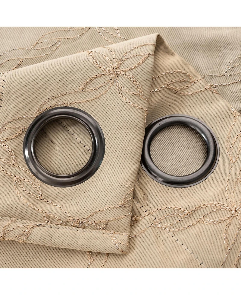 Rt Designer Collection Gable Embroidered Blackout Luxurious Decorative Grommet Curtain Panel; Beige