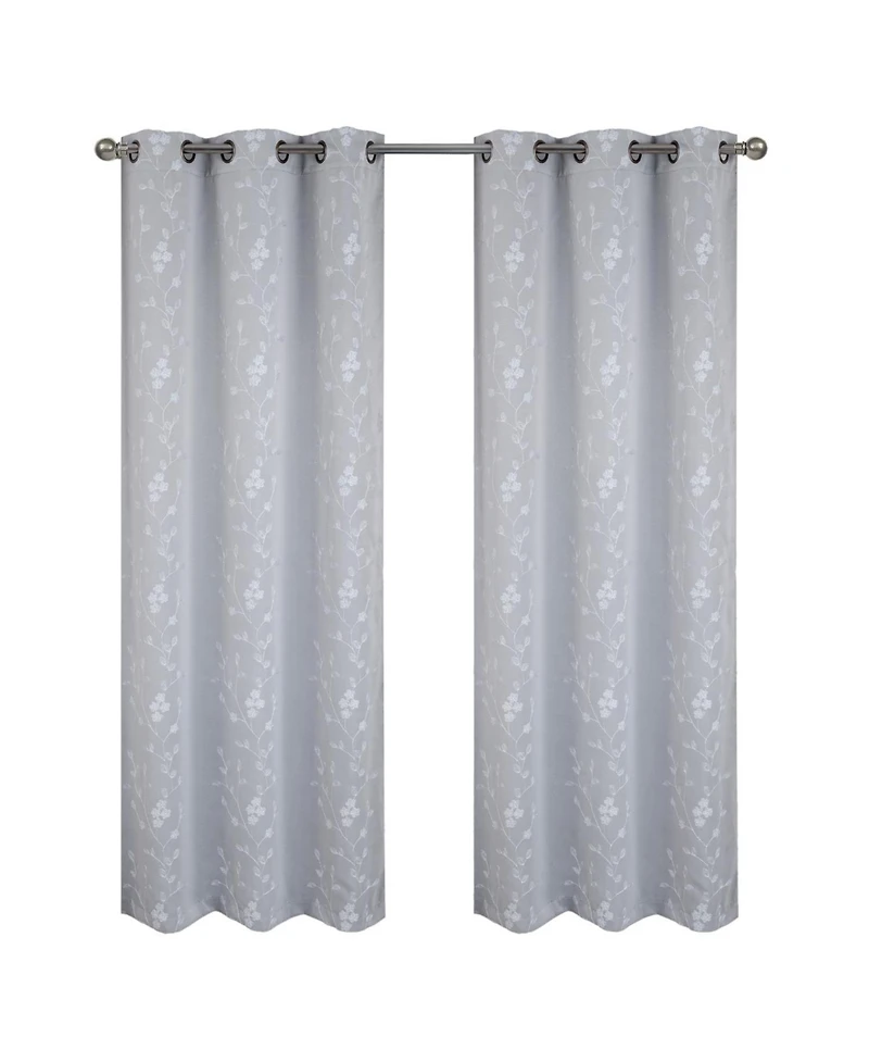 Rt Designer Collection Lilian 2 Pack Embroidered Blackout Luxurious Decorative Grommet Curtain Panel 36" x 84" Silver