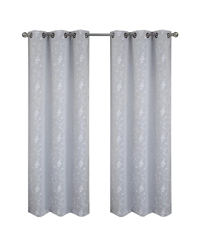 Rt Designer Collection Lilian 2 Pack Embroidered Blackout Luxurious Decorative Grommet Curtain Panel 36" x 84" Silver