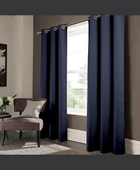 Rt Designer Collection Anchorage 2 Pack Blackout Grommet Luxurious Modern Design Curtain Panel Pair 36" x 84" Navy Blue