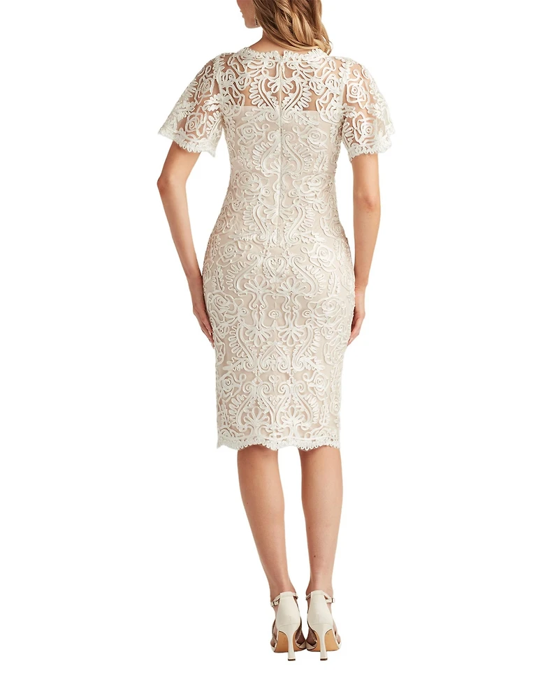 Tadashi Shoji Women's Arnett Embroidered Flutter Sleeve Dress
