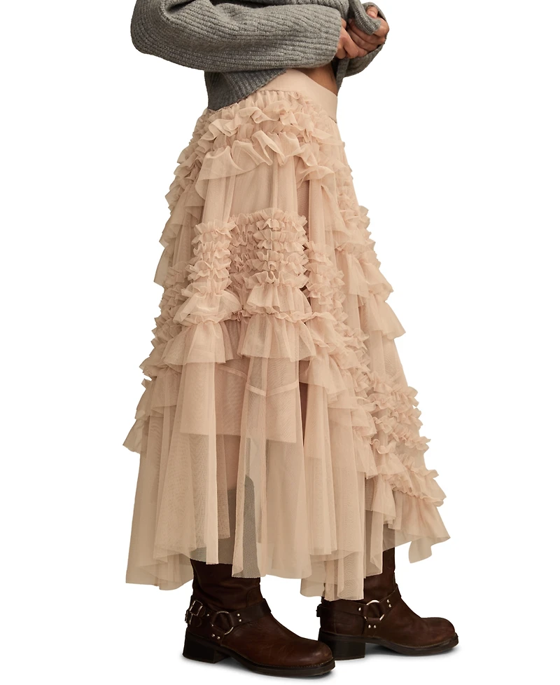 Lucky Brand Women's Mesh Ruffle Maxi Skirt