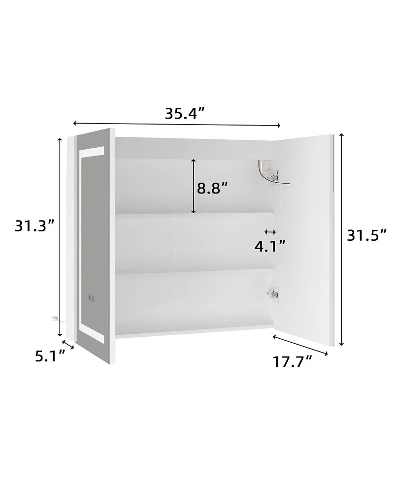 Bathroom Wall Cabinet with Mirror, Dimmable Lights, Frameless Surface Mount