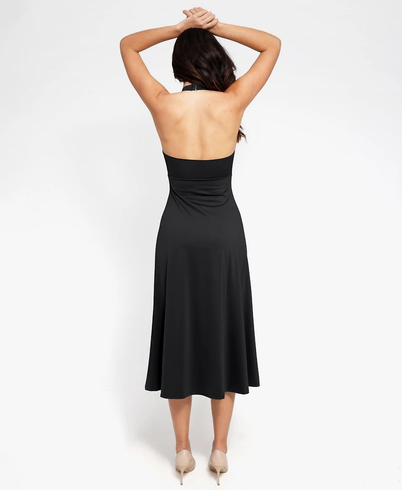Popilush Women's Shapewear Sculpting Backless Halter A-Line Midi Dress