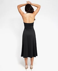 Popilush Women's Shapewear Sculpting Backless Halter A-Line Midi Dress