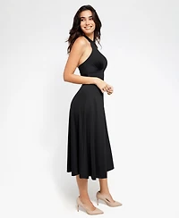 Popilush Women's Shapewear Sculpting Backless Halter A-Line Midi Dress