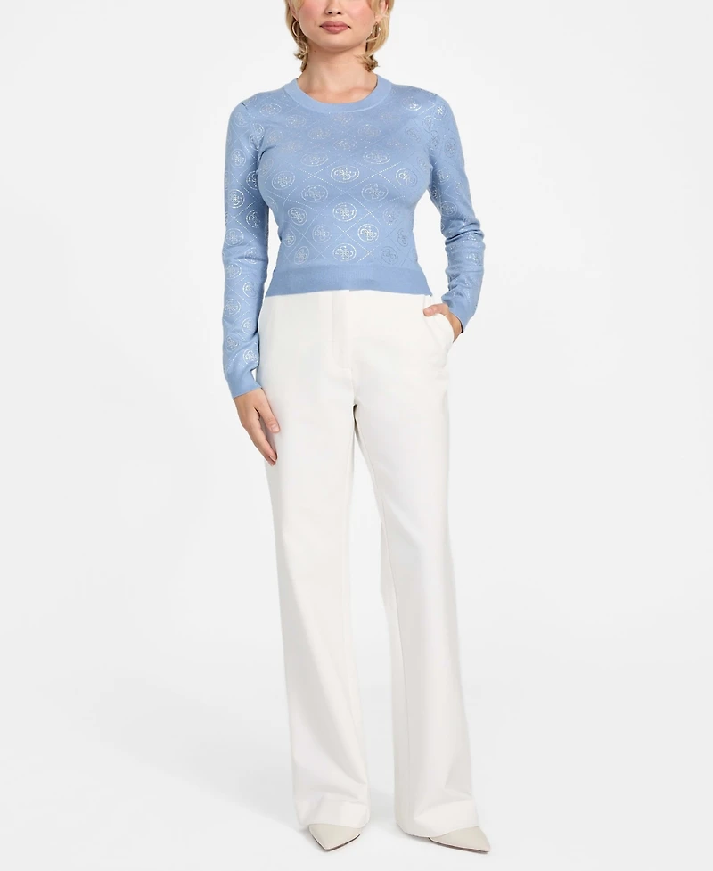 Guess Women's Long-Sleeve Crewneck Rhinestones 4G Sweater