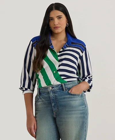 Lauren Ralph Plus Striped Long-Sleeve Shirt