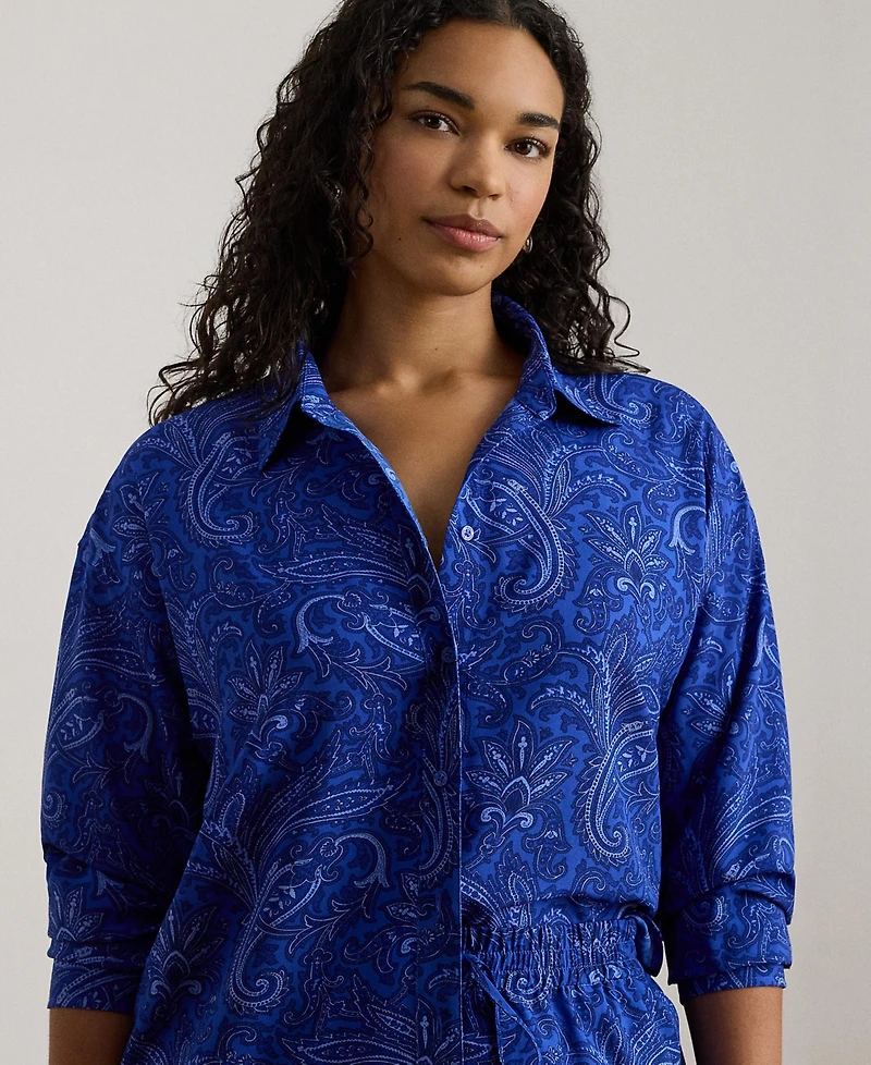 Lauren Ralph Plus Paisley Print Button-Down Shirt
