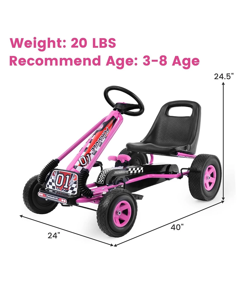 Sugift 4 Wheels Kids Ride On Pedal Powered Bike Go Kart Racer Car Outdoor Play Toy-Pink