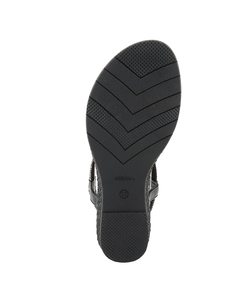 Patrizia Women's Charmer Crystal Jeweled T-Strap Flat Sandals with Stretch Back