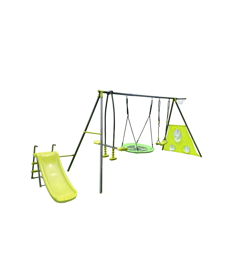 Streamdale Furniture Boys Saucer Swingset with Mini Slide for Outdoor Play