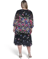 Jessica Howard Plus Jewel Neck Balloon Sleeve Midi Dress