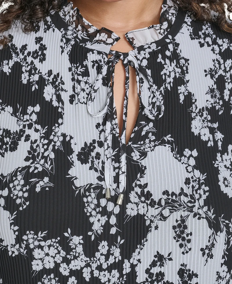 Jessica Howard Plus Tie Split Neck Pleated Bodice Dress