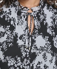 Jessica Howard Plus Tie Split Neck Pleated Bodice Dress