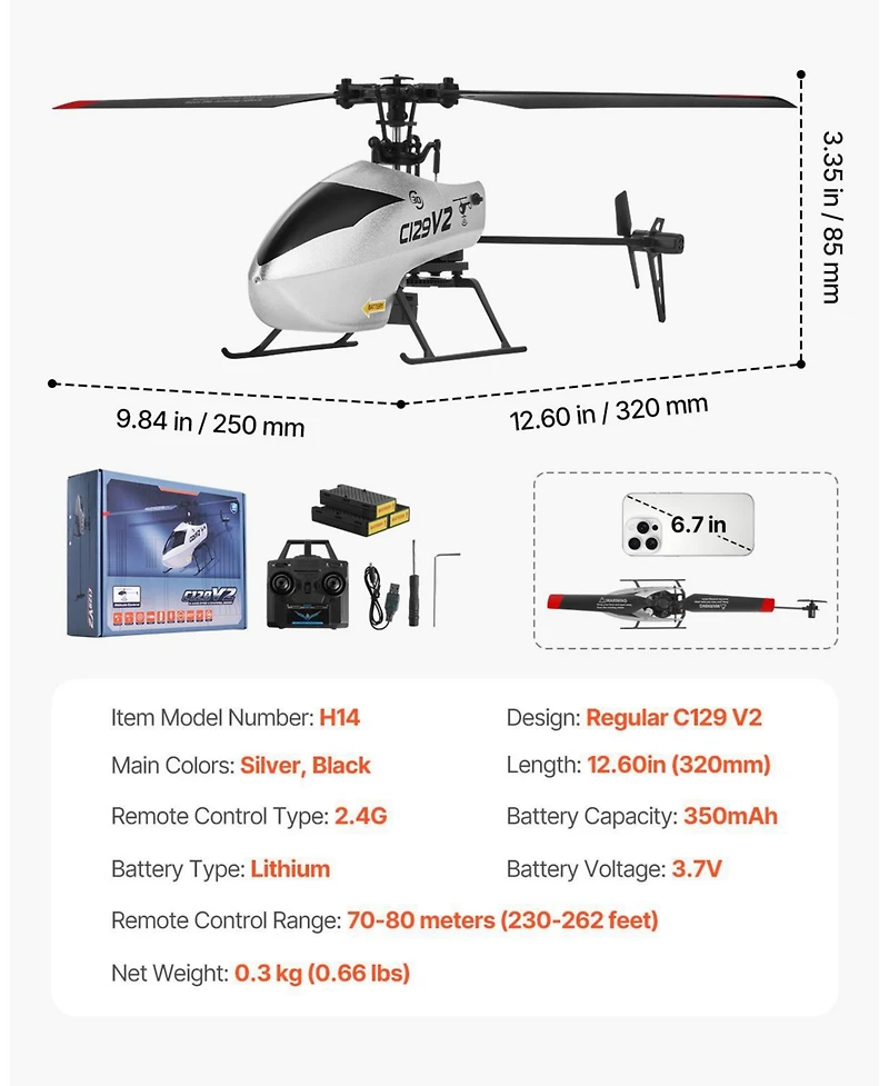 Mecale 2.4GHz Single-Propeller Rc Helicopter with Gyro and One-Key Takeoff/Landing
