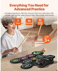 Mecale 9-Pad Roll-Up Electric Drum Set with Pedals, Speakers and Midi Support