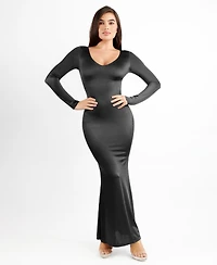 Popilush Women's Shapewear Shine Long Sleeve Cut-Out Hourglass Maxi Dress