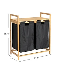 Household Essentials Pull Out Double Hamper with Shelf, Natural and Black