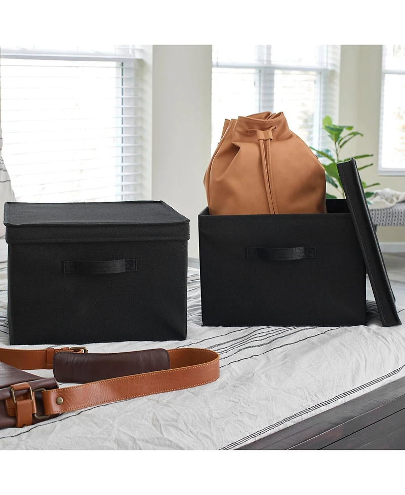 Household Essentials Square Storage Box With Lid, 15”x15”x10”, Black Linen