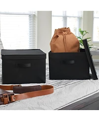 Household Essentials Square Storage Box With Lid, 15”x15”x10”, Black Linen