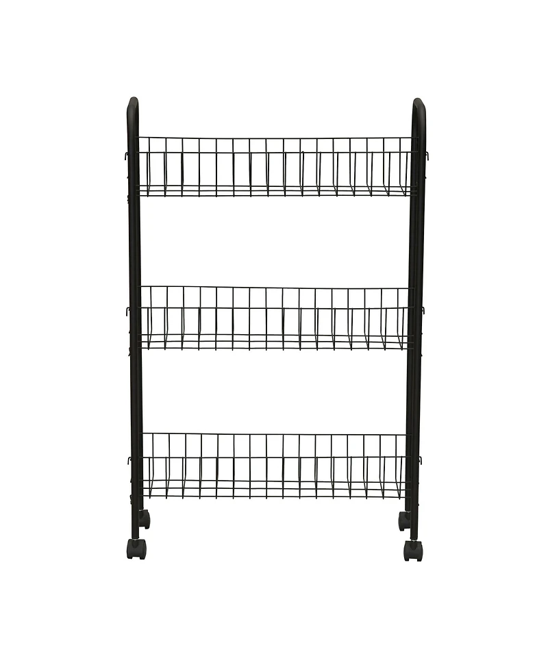 Household Essentials Slim Storage Cart, 3 Shelf Storage Cart with Wheels, Black