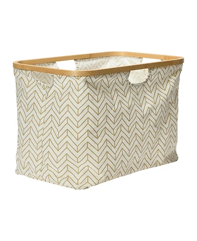 Household Essentials Rimmed Krush Container Basket with Cut Out Handles, Tan Chevron