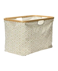 Household Essentials Rimmed Krush Container Basket with Cut Out Handles, Tan Chevron