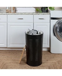 Household Essentials Round Steel Laundry Hamper with Lid, Matte Black