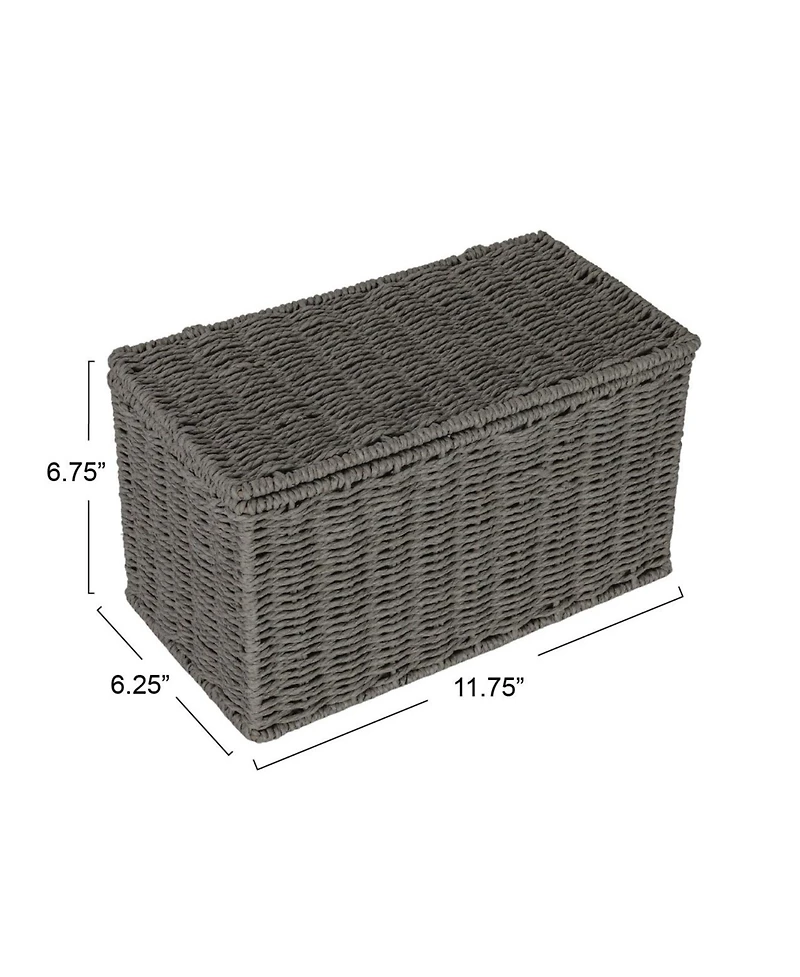 Household Essentials Small Handwoven Paper Rope Wicker Basket with Lid, Grey