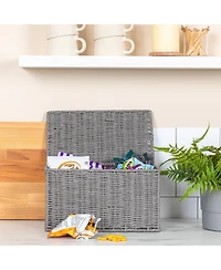 Household Essentials Small Handwoven Paper Rope Wicker Basket with Lid, Grey