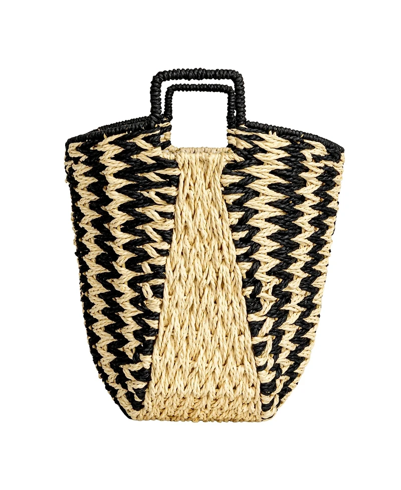 Household Essentials Zigzag Woven Paper Rope Basket, Black and Natural