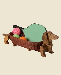 Uncommon Goods Dachshund Mango Wood & Rattan Storage Basket