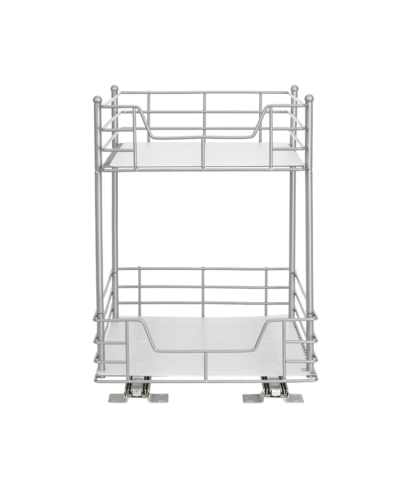 Household Essentials Glidez Steel Pull-Out Storage Organizer, 2-Tier Design, Brushed Silver