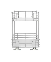 Household Essentials Glidez Steel Pull-Out Storage Organizer, 2-Tier Design, Brushed Silver
