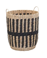 Household Essentials Cattail and Paper Pillar Basket, Natural and Black